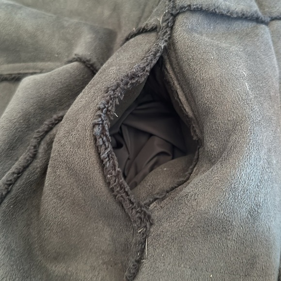 Prana Gray/Black Faux Suede shearling Lined Jacket Open Front draped townie XS/S - Picture 9 of 11